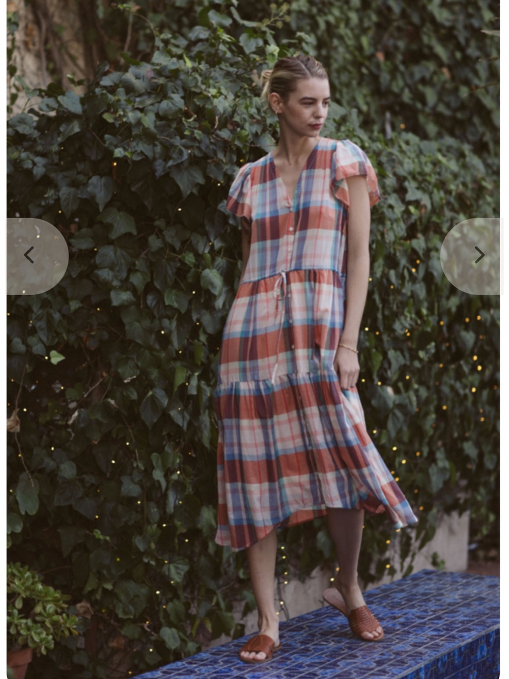 Trovata Birds of Paradis Kristi Dress Market Plaid Boho Flutter Sleeve Cottage